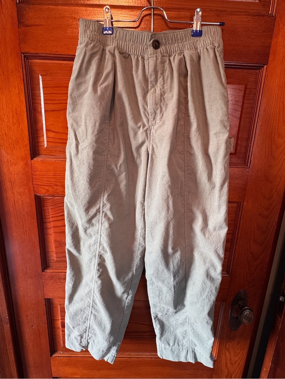 Madewell Corduroy Elastic-Waist Pants in Light Green/Tan